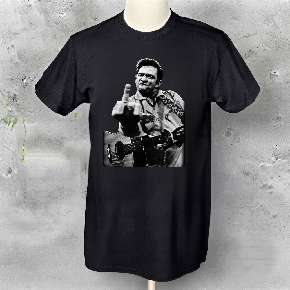 Johnny Cash Middle Finger Acoustic Guitar Country Music Vintage Black T-Shirt